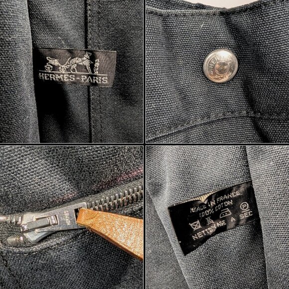 Hermès Black Cotton Canvas Fourre Tout MM Casual Snap Tote Bag Made in France - Picture 10 of 11